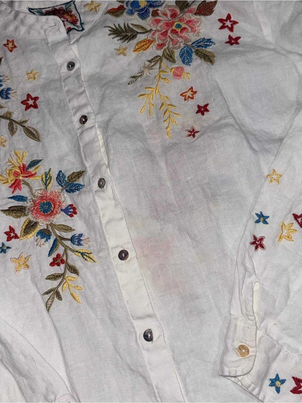 Johnny Was Amara linen oversized Mandarin collar top floral stars embroidery xl - Picture 2 of 6